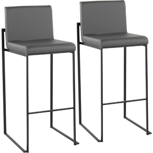 Fuji High Back 31" Bar Stool in Grey Leatherette & Black Steel (Set of 2)